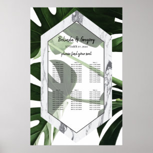 Tropical Monstera Marble Wedding Seating Chart