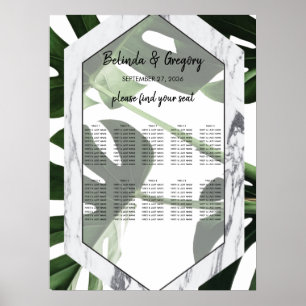 Tropical Monstera Marble Wedding Seating Chart