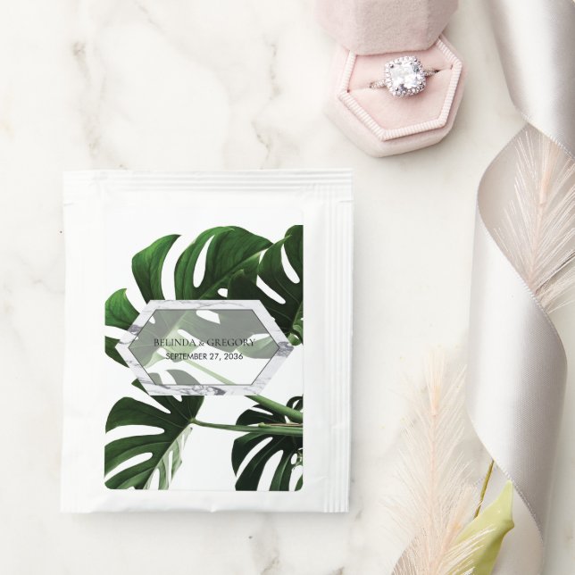 Tropical Monstera Marble Wedding  Tea Bag Drink Mix (Wedding)