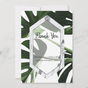Tropical Monstera Marble Wedding Thank You Card