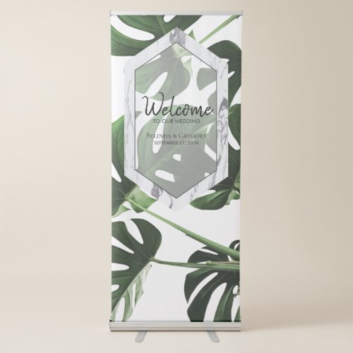 Tropical Monstera Marble Wedding Welcome Sign