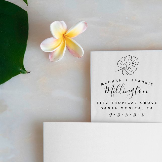 Tropical Monstera | Married Couple Return Address Self-inking Stamp (Creator Uploaded)