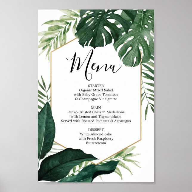 Tropical Monstera Menu or Bar Menu Sign (Front)