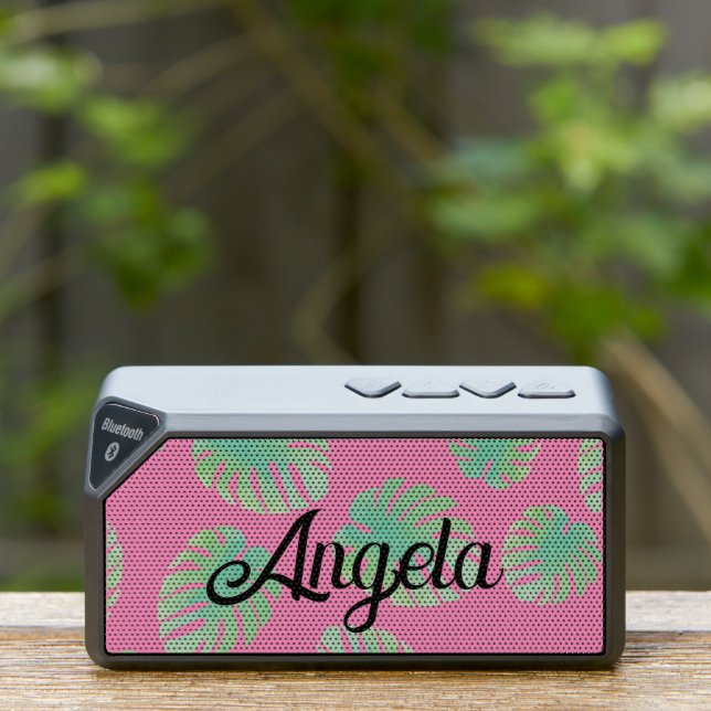 Tropical Monstera Modern Beach Name Pink Bluetooth Speaker (Insitu(Outdoor))