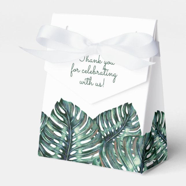 Tropical Monstera Palm Beach Wedding Retro  Favor Boxes (Front Side)