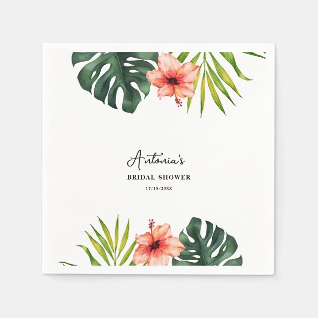Tropical Monstera Palm Bridal Shower  Napkins (Front)