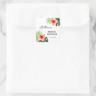 Tropical Monstera Palm Bridal Shower Square Sticker