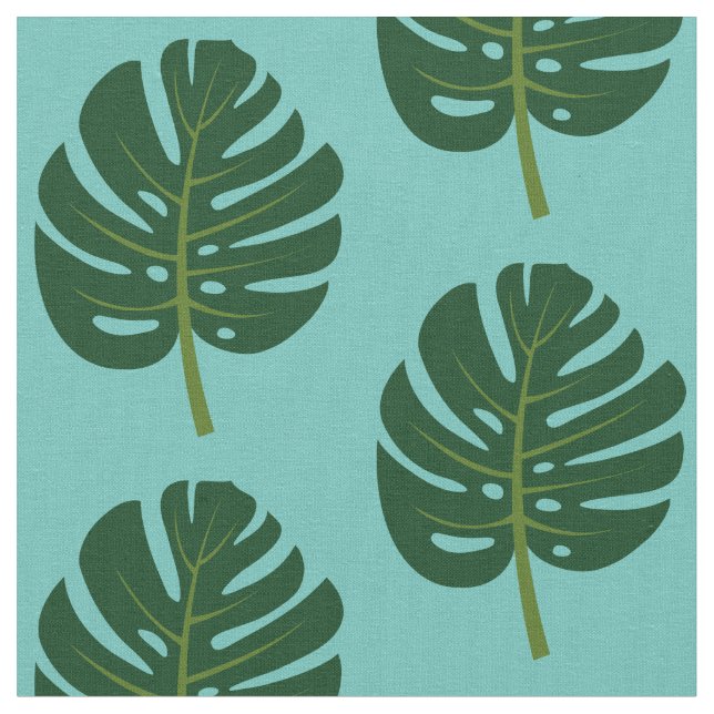 Tropical Monstera palm leaf floral print fabric (Close Up)