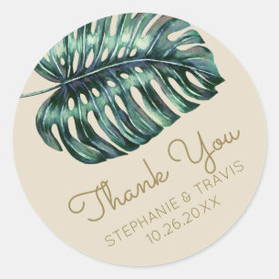 Tropical Monstera Palm Leaf Thank You Classic Round Sticker