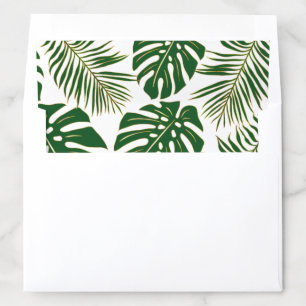 Tropical monstera, palm leaves green gold wedding envelope liner