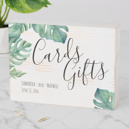 Tropical Monstera Palm Leaves Greenery Wooden Box Sign