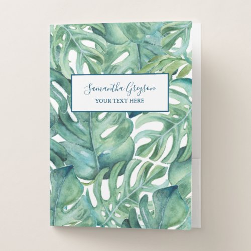 Tropical Monstera Palm Leaves Pocket Folder