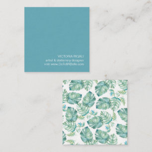 Tropical Monstera Palm Leaves Square Business Card