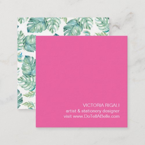 Tropical Monstera Palm Leaves Square Business Card