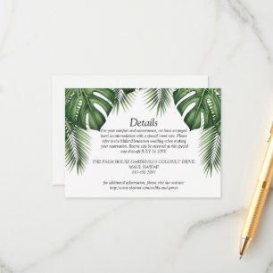 Tropical Monstera Palm Leaves Wedding Details  Enclosure Card