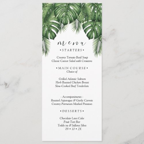 Tropical Monstera Palm Leaves Wedding Menu Card