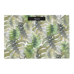 Tropical Monstera Palm Pastel Monogrammed Placemat