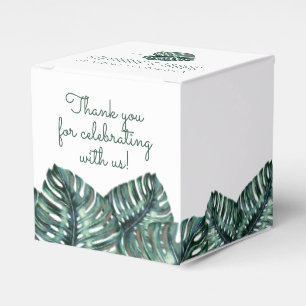 Tropical Monstera Palm Retro Beach Wedding Square Favor Boxes