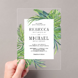 Tropical Monstera Palm Wedding Acrylic Invitations