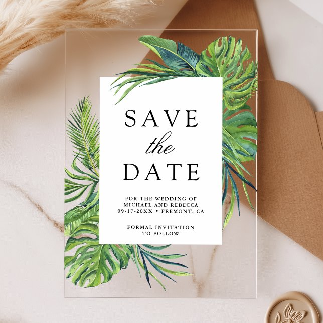 Tropical Monstera Palm Wedding Save the Date (Creator Uploaded)