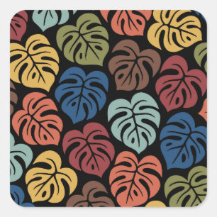 Tropical Monstera Pattern Square Sticker