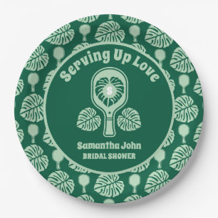 Tropical Monstera Pickleball Bridal Shower Paper Plates