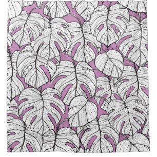 Tropical Monstera Plant Repeat Pattern Shower Curtain