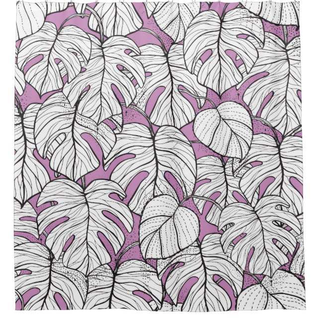 Tropical Monstera Plant Repeat Pattern Shower Curtain (Front)