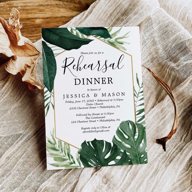 Tropical Monstera Rehearsal Dinner Invite Card (Creator Uploaded)