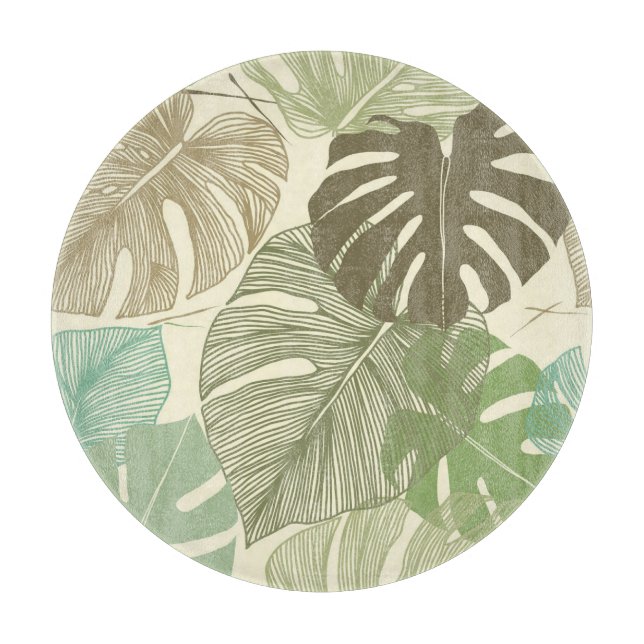 Tropical Monstera Retro Hand-Drawn Pattern Cutting Board (Front)