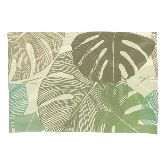 Tropical Monstera Retro Hand-Drawn Pattern Pillow Case (Front)