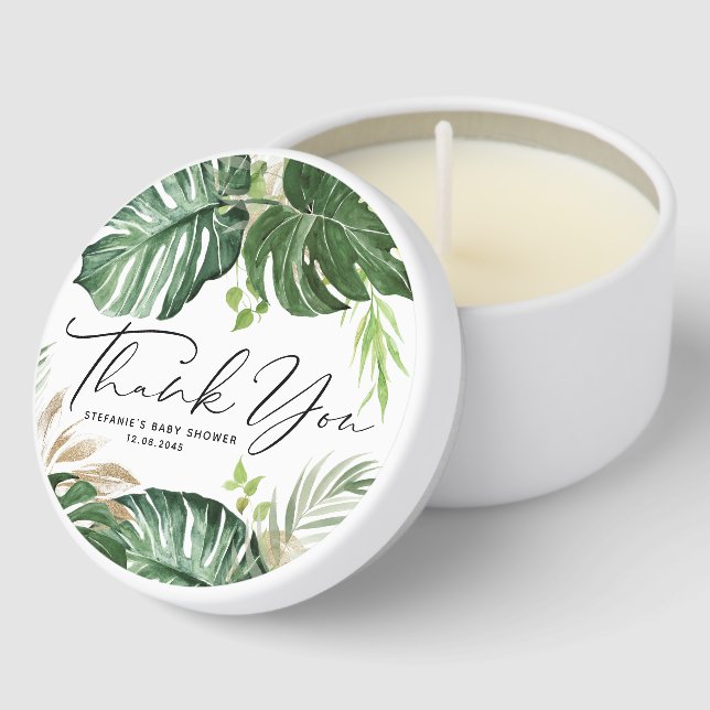 Tropical Monstera Summer Baby Shower Thank You Mini Candle Favors (Corner)
