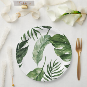 Tropical Monstera summer beach elegant wedding Paper Plates