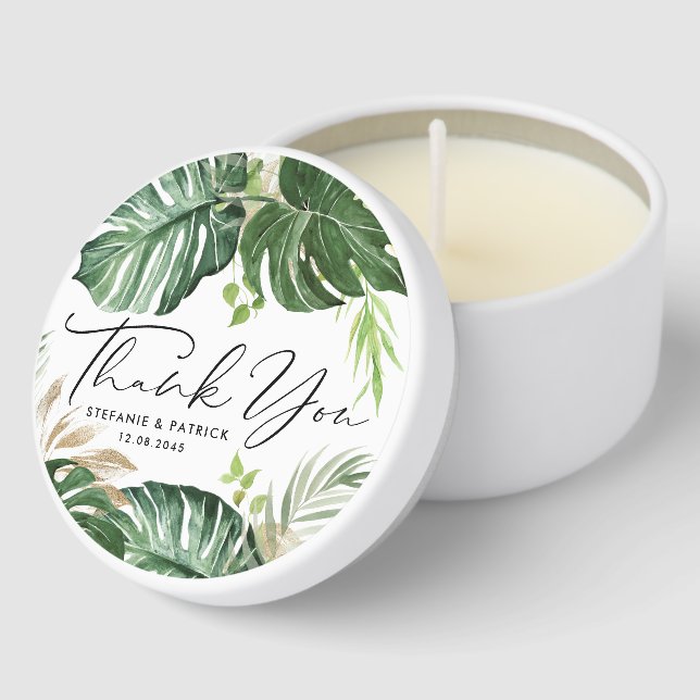 Tropical Monstera Summer Wedding Thank You Mini Candle Favors (Corner)