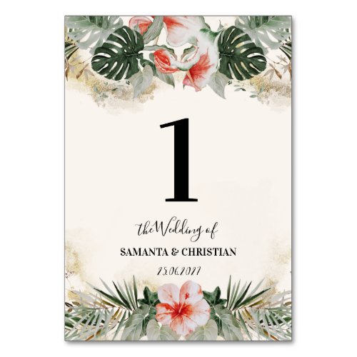 Tropical Monstera  Table 1 Wedding Table Number