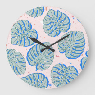 Tropical Monstera: Terrazzo Vintage Pattern Large Clock