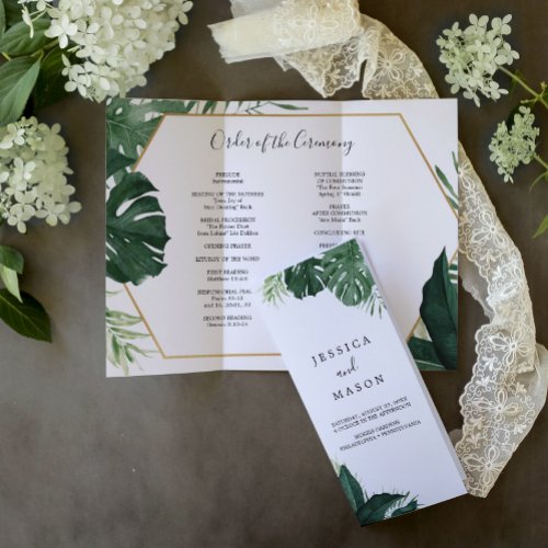 Tropical Monstera Tri_Fold Wedding Program Flyer