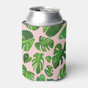 Tropical Monstera Watercolor Painting Green Can Cooler