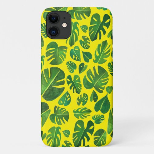 Tropical Monstera Watercolor Painting Green iPhone 11 Case