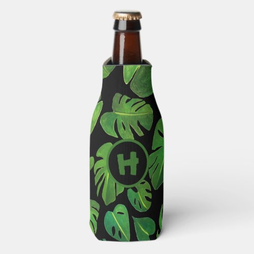 Tropical Monstera Watercolor Painting Green CUSTOM Bottle Cooler