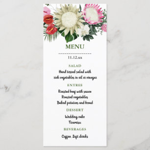 Tropical Monstera Watercolor Protea Wedding Menu