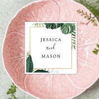 Tropical Monstera Wedding Cocktail Napkin