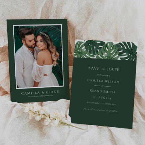 Tropical Monstera Wedding Save the Date Invitation