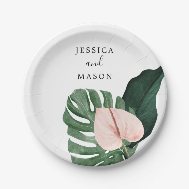 Tropical Monstera Wedding Shower Paper Plate (Front)