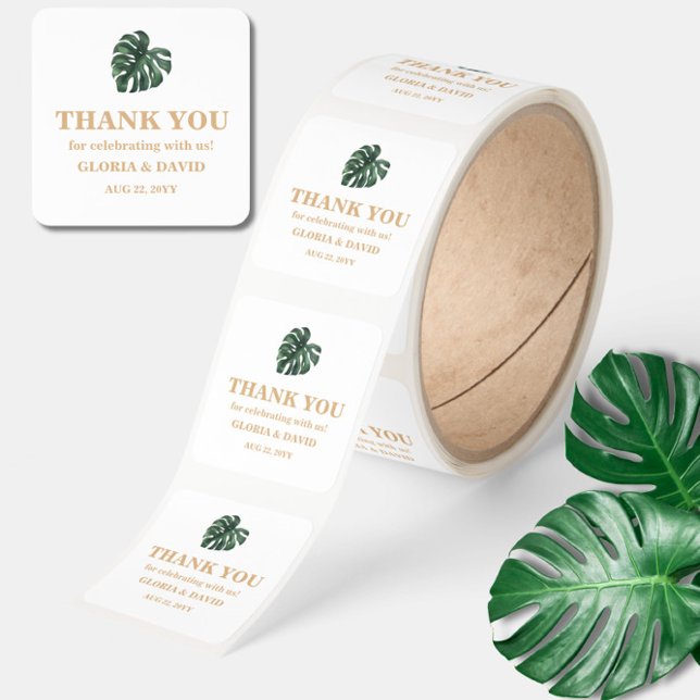 Tropical Monstera Wedding   Square Sticker (Creator Uploaded)