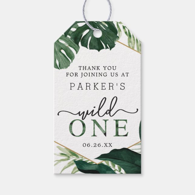 Tropical Monstera Wild One Birthday Favor Tag (Front)