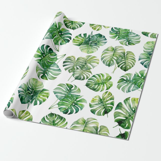 Tropical Monstera Wrapping Paper (Unrolled)