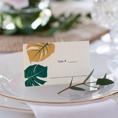 Tropical Monstera Yellow  Wedding table place Place Card