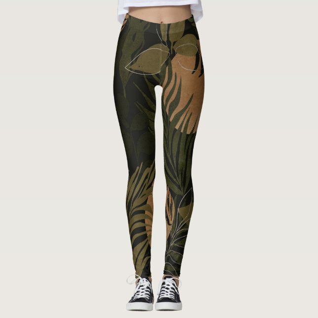Tropical Moon Palm: Night Seamless Pattern Leggings (Front)