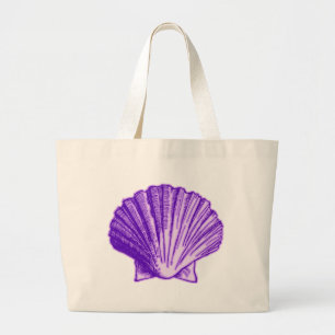 Tropical Moonlight Purple Shell Large Tote Bag